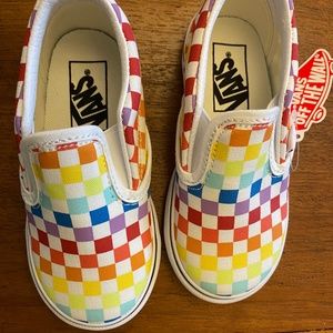Classic Vans Slip-Ons Kids 8T NWT in box -rainbow check print